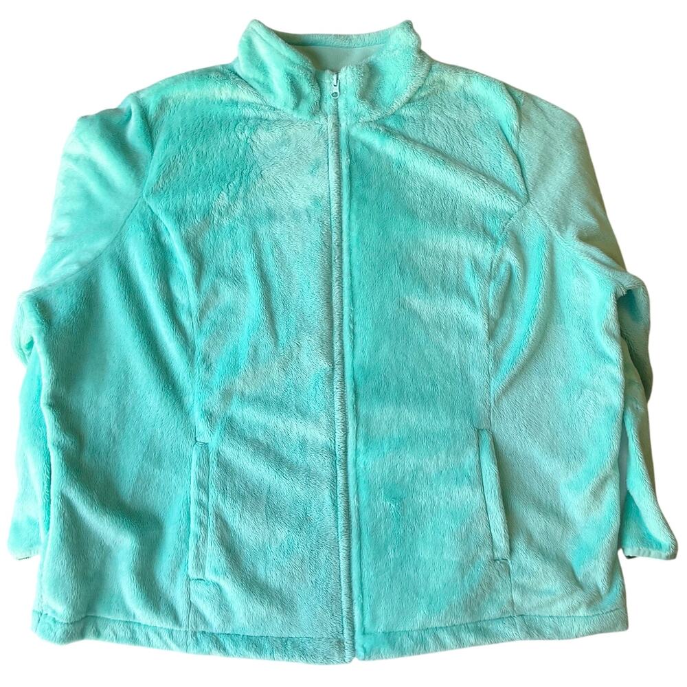 Made for Life Women Cozy Jacket Plus size 3X Full Zip Brushed Fleece Bright Blue